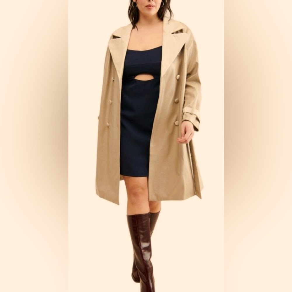 Anthropologie Hutch Vegan Leather Trench Coat beige & cream double-breasted NWOT - Picture 5 of 16